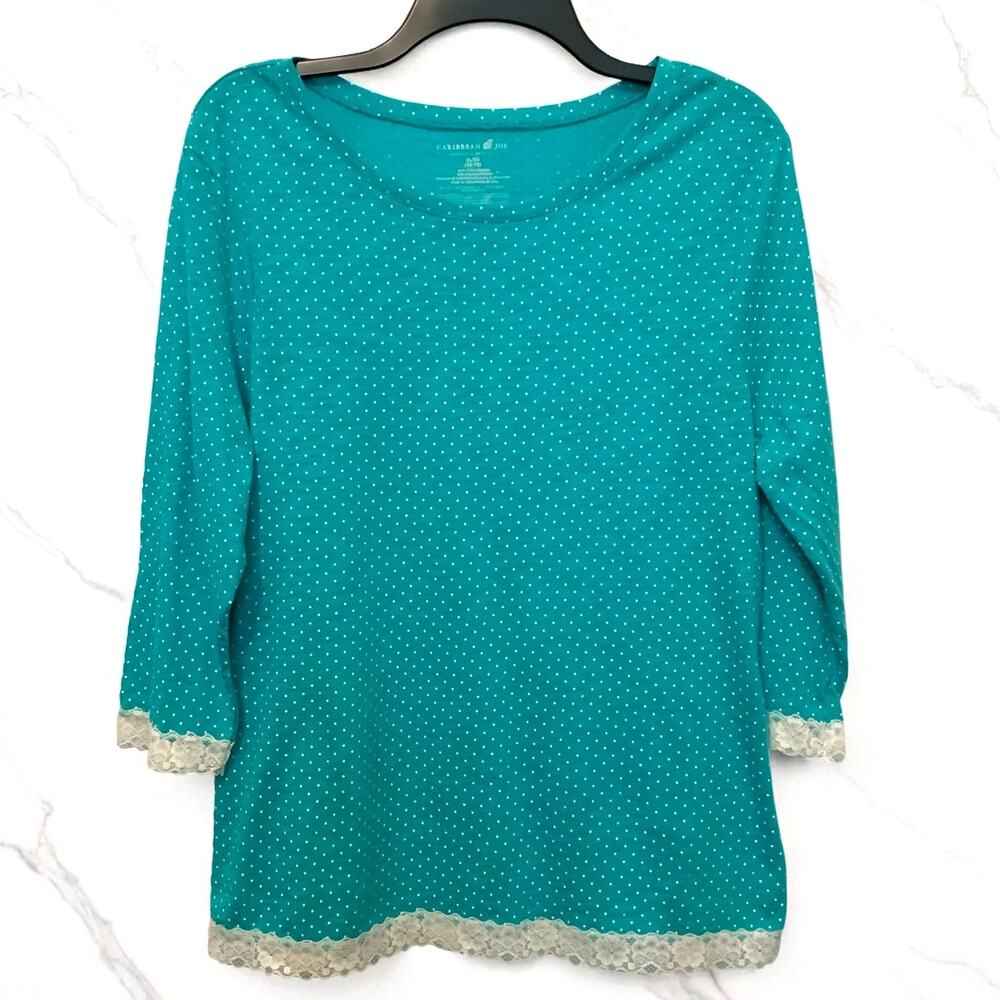 Caribbean Joe Polka Dot Top Green Lace XL